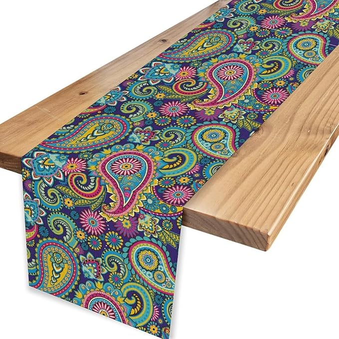 Vintage Paisley Table Runner, Blue Classical Luxury Old Fashioned Paisley Floral Print Table Center Decor for Family Kitchen Table Decorations Indoor Outdoor 13x36 inch