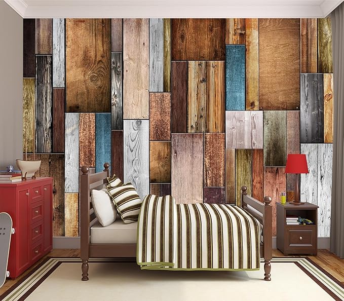 Eierme-Vintage Color of Old Wooden Wall Background Texture Mural Wallpaper Peel and Stick 160" x 114"