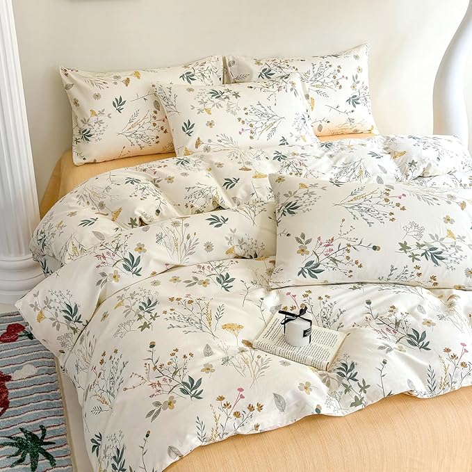 HighBuy King Comforter Sets with Floral Comforter 2 Pillowcases Vintage Chic Bedding Comforter Set Yellow Flower Lightweight Comforter King Size Quilt Blanket for Women Girl