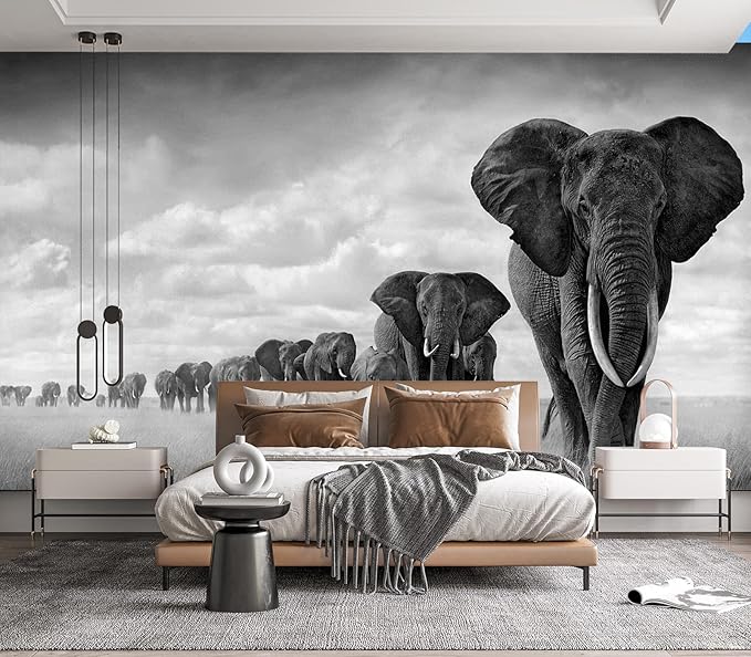 Eierme-A Herd of Elephants Walking on The African Savannah Mural Wallpaper Peel and Stick 90" x 67"