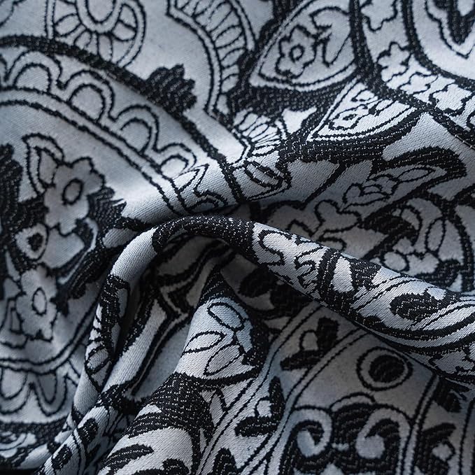 ENJOYBRIDAL Black Paisley 63 Inch Curtains for Bedroom Semi Sheer Drapes Light Filtering Boho Rod Pocket Short Window Curtains 2 Panel Sets Living Room Farmhouse Printed Jacquard Window Treatments
