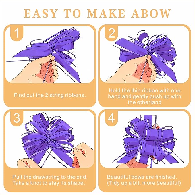 10-Pack Amethyst Color Pull Bows for Gift Wrapping - 6 Inch Reusable Ribbon Bows, Large Instant Floral Decor Bows for Wedding, Christmas, Birthday Decor, Gift Basket & Party Decorations