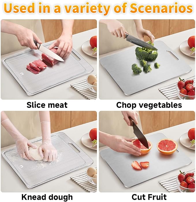 100% Pure Titanium Cutting Board with Groove, Scratch Resistant Chopping Board with Non-slip Pad for Kitchen, Titanium Cutting Boards for Vegetables and Meat, Dishwasher safe 11 * 15 IN