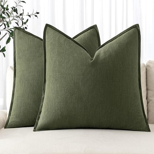 MIULEE Decorative Linen Euro Sham Pillow Covers 22x22 Inch Dark Olive Green Boho Farmhouse Neutral Christmas Couch Throw Pillows for Bed Pack of 2 Accent Modern Pillowcase Sofa Livingroom Home Decor