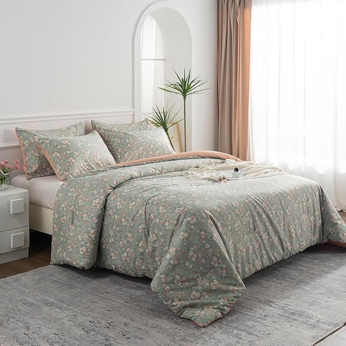 Floral Full Comforter Set 3 Pieces Soft Chic Garden Style Vintage Floral Print Lightweight Botanical Flower Comforter Set for All Seasons 1 Comforter and 2 Pillowcases