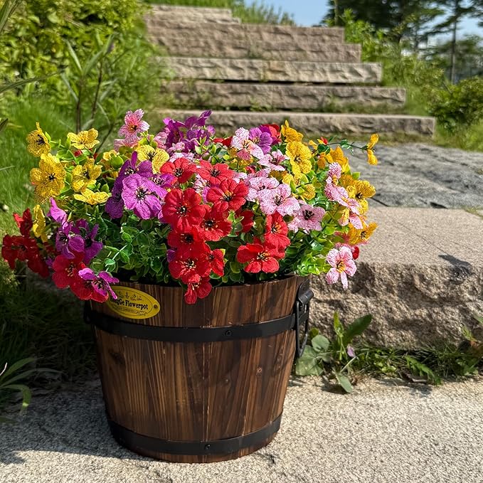12 Bundles Artificial Flowers for Outdoor,No Fade UV Resistant Fake Flowers,4 Color Faux Plants for Outside Hanging Planters,Artificial Plants for Indoor Porch Garden Home Wedding Decor