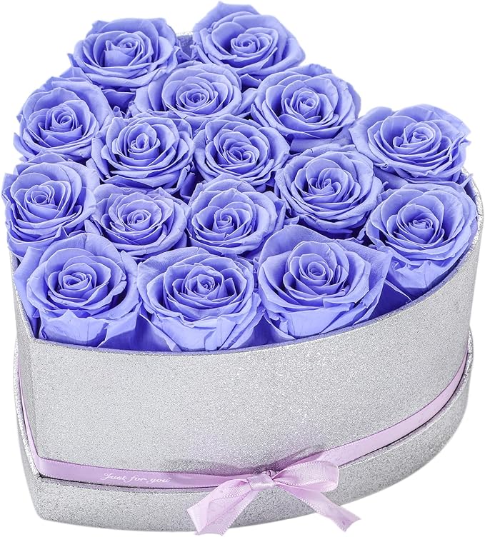 16 Preserved Flowers,Roses in Box，Real Forever Flowers for Delivery Prime, Birthday Gifts for Women Her Mom Wife Girlfriend Grandma on Anniversary Valentines Day Mother's Day Christmas (Purple)