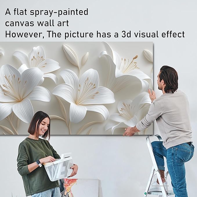 Tarfupth Large Floral Wall Art for Living Room White Flowers Artwork for Bedroom Teen Girls Room Office Kitchen Home Decor Canvas Prints 29"x58"