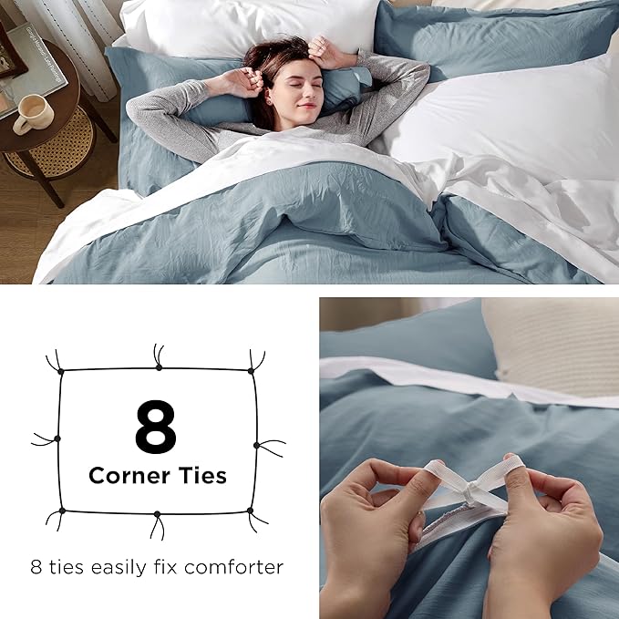 Bedsure Mineral Blue Duvet Cover Twin/Twin XL Size - 2 Pieces Prewashed Cotton-Like Extra Soft Bedding Set, Includes 1 Twin Duvet Cover 68x90 Inches with Zipper Closure & 1 Pillow Sham, No Comforter
