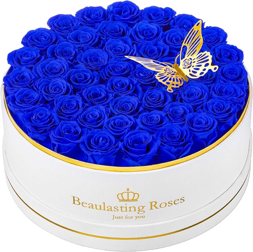 Preserved Roses Forever Flowers Real Roses in a Box Mother's Day Birthday Flowers for Her Mom Women Wife Valentine's Day, 47 Royal Blue Roses