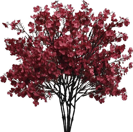 Mandy's Burgundy Artificial Baby’s Breath European Flowers 15 Bundles Silk Gypsophila with Bendable Stems for Fall Thanksgiving & Christmas Centerpiece Wedding Decor and Table Arrangements