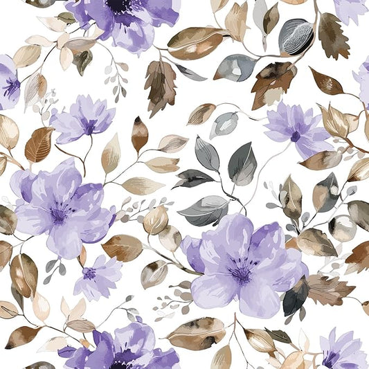 Purple Floral Peel and Stick Wallpaper Modern Contact Paper Waterproof Removable Self Adhesive Botanical Flower Wall Paper for Bathroom Bedroom Cabinets Vinyl Wallpaper 17.7" X 124"