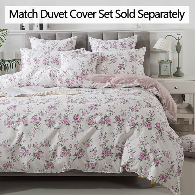 FADFAY Vintage Floral King Size Sheets Set Premium 100% Cotton Shabby Purple Rose Pattern Coquette Cottagecore Bedding Set Deep Pocket Sheets with 2 Pillowcases Luxury Breathable Soft 4Pcs, King