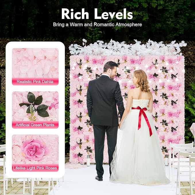 LOYALHEARTDY 12 Pack Artificial Flower Wall Panels 24" x 16" Flower Wall Panel Backdrop Faux Hydrangea Rose Flower Backdrop Panels for Wall Decor Wedding Party Event Decoration