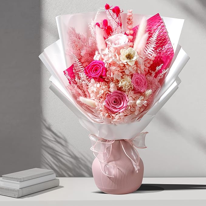Flowers Gifts for Mom, Flower for Delivery, Preserved Roses Bouquets, Birthday Gifts for Women, Mothers Day Flowers for Wife (Pink)