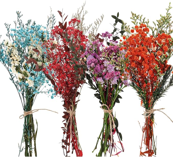 Layhit 4 Pack Large Size Boho Dried Flower Bouquet 15-17 Inch Wedding Handmade Dry Flowers for Vase Crafts DIY Photo Boutonniere for Men Floral Plant for Bridesmaid Gift Birthday Decor(Babysbreath)