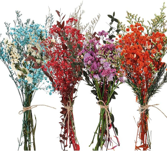 Layhit 4 Pack Large Size Boho Dried Flower Bouquet 15-17 Inch Wedding Handmade Dry Flowers for Vase Crafts DIY Photo Boutonniere for Men Floral Plant for Bridesmaid Gift Birthday Decor(Babysbreath)