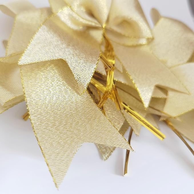 36pcs 4-1/2" Metallic Gold Bows with Twist Ties for Gift Wrapping Packing Christmas Decoration (4.5",W.Gold)