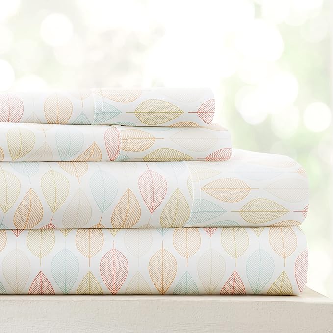 Linen Market Patterned Microfiber King Sheet Set 4 Piece – Oeko-TEX Certified Ultra Soft & Wrinkle-Free - 16" Deep Pocket Sheets - Easy Care King Size - Fall Foliage Yellow