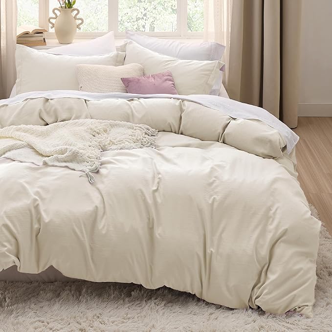 Bedsure Oat Milk Duvet Cover Queen Size Only - Prewashed Extra Soft All Season Bedding, Includes 1 Duvet Cover 90x90 Inches with Zipper Closure, Comforter Not Included
