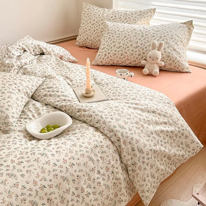 LifeTB Vintage Style Boho Floral Comforter Set King Fluffy Soft Pink Floral Bedding Set Aesthetic Flower Botanical Comforter with 2 Pillowcases Farmhouse Boho Bedding Comforter King Size