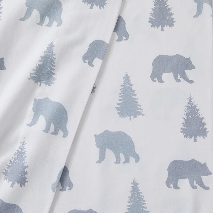 Market & Place 100% Turkish Cotton Flannel Sheet Set | 3 Piece Deep Pocket Novelty Cozy Winter Bed Sheets | Double Brushed for Extra Softness & Comfort | Alpine Collection (Twin, Grey Bears)
