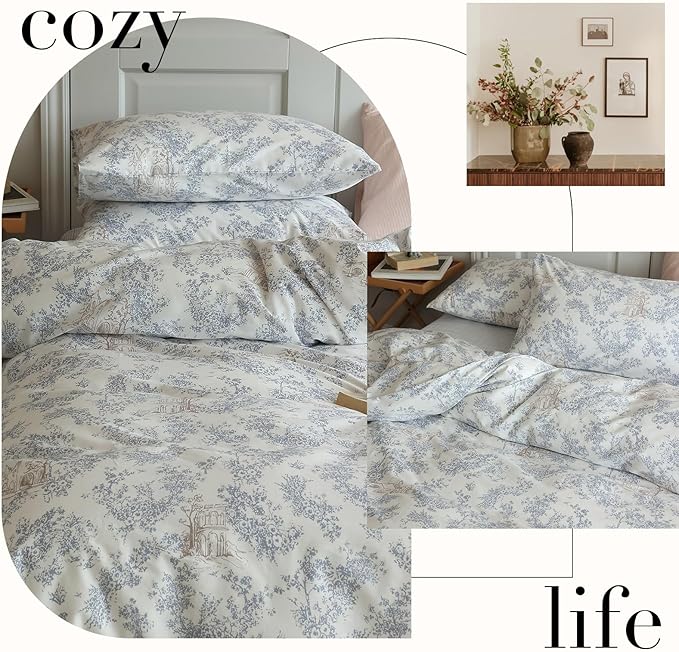 LifeTB Vintage Garden Floral Duvet Cover Queen Cozy Cotton Botanical Flower Bedding Set Queen Vintage Boho Cabin Floral Comforter Cover Country Style Cottagecore Duvet Cover Queen Bedding Set