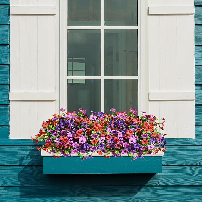 INQCMY Artificial Flowers for Outdoors Faux Plants Fake Flowers Spring Summer Decoration,12 Bundles Faux Silk Colorful Daisy Realistic UV Resistant for Outside Home Planter Window Porch Patio Yard