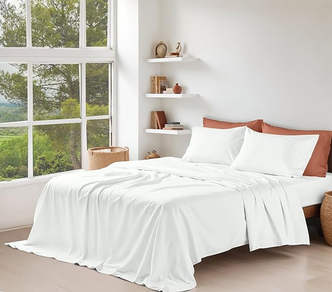 RUVANTI 100% Organic Cotton Sheets Full Size, Percale Weave, GOTS Certified, 4-Piece Set, Deep Pocket 15", Crisp & Breathable, Soft Durable Bedding, Sábanas Algodón Orgánico – Bit of Blue