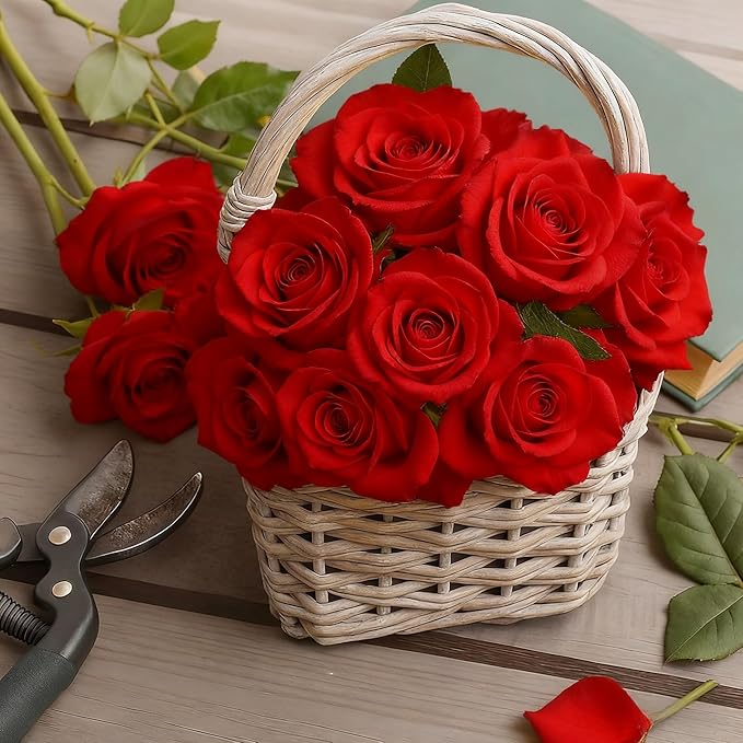 Red Roses Artificial Flowers 15 PCS, Fake Roses Silk Flowers with Long Stems, Faux Rose for Wedding Centerpieces, Home Decor, Indoor Floral Arrangements, Party Decor, DIY Bouquet (Red)