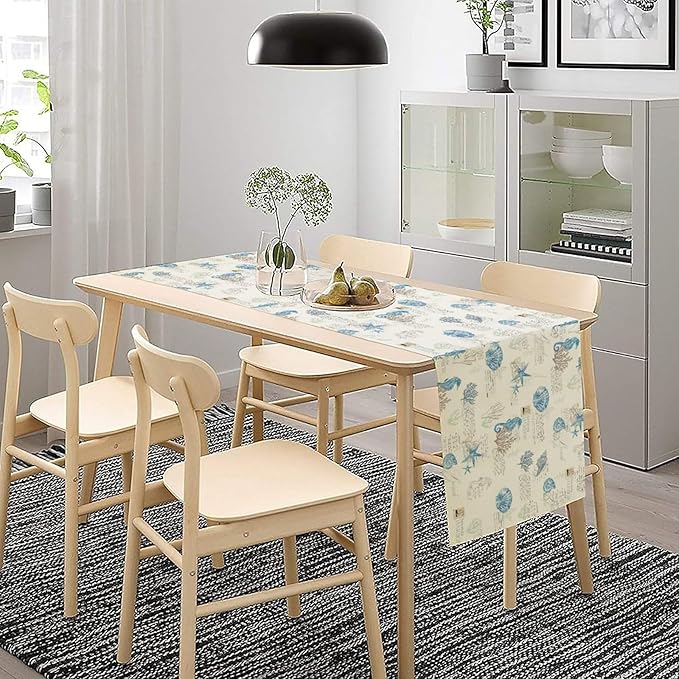 Starfish Table Runner,Vintage Nautical Seashell Tropical Beach Theme Coastal Ocean Sea Burlap for Hotel Indoors Outdoor Dining Room Kitchen Tablecloth, 13x108in