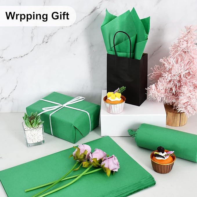 BEISHIDA 100 Sheets Green Tissue Paper Bulk, Wrapping Tissue Paper for Gift Bags, 14 x 20 Inch Gift Wrap for Birthday Wedding Graduation DIY Crafts Holiday Flowers