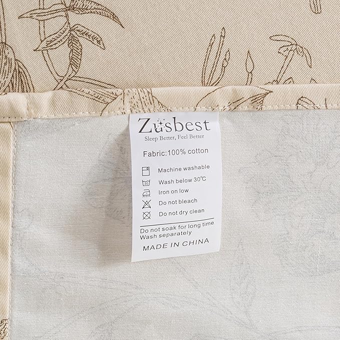 Zusbest Full Size Sheets 100% Percale Cotton Beige Floral Bed Sheet, Brushed for Extra Softness, Breathable Luxury Toile Flannel Sheets Like Khaki Flower Print Deep Pocket Bed Set 17.5'' 4 Pcs