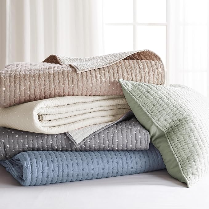 Levtex Home - Cross Stitch Bedspread Set - Twin Bedspread and One Standard Sham - Cross Stitch Pattern - Bedspread (84x104in.) and Sham (20x26in.) - Cotton