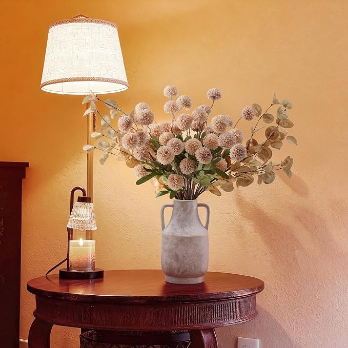 Real-Touch Faux Silk Mums Bouquet, Bendable Long Stems, Full & Realistic Artificial Flower Arrangement for Vase, Table, Wedding & Wreath Décor, Beige(No Vase) (Beige)