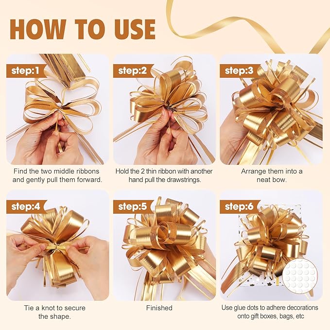 24PCS 6 Inch Large Pull Bows,Gold Bow for Gift Wrapping,Party Gift Wedding Ribbon Bows for Wrapping Boxes or Flower Decorations,Perfect for Christmas Valentine's Day Decoration Bow（Gold）