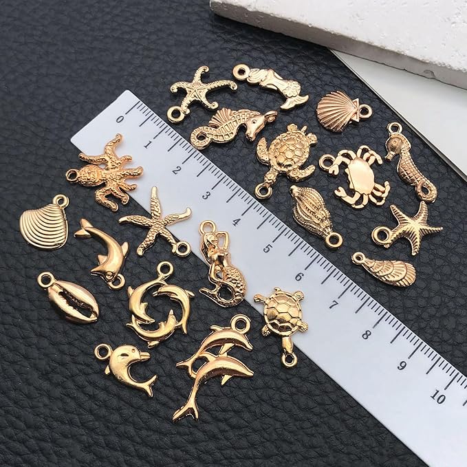 WOCRAFT 60pcs KC Gold Ocean Charms Bracelet Charms for Jewelry Making Sets DIY Necklace Bracelet Keychain Crafting Charms Kit Craft Supplies (SN884)