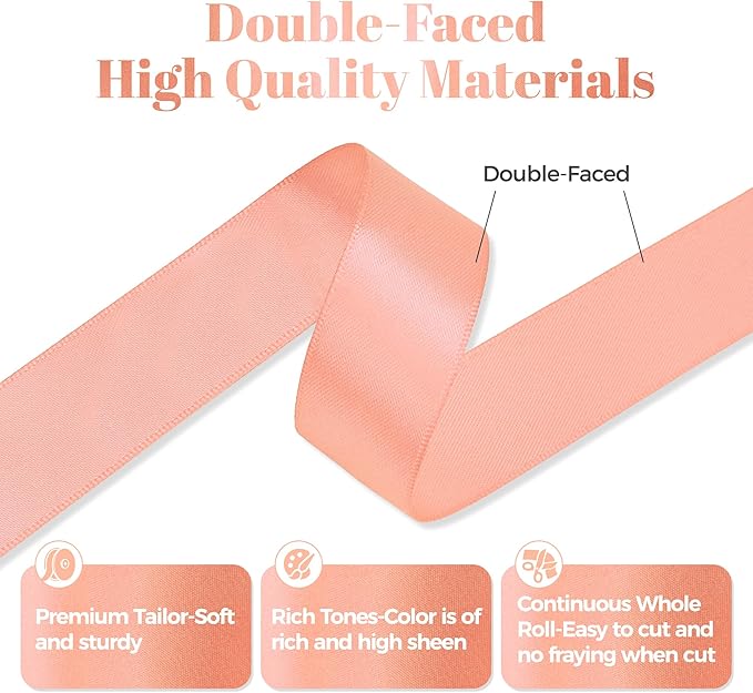 Premium Double Faced Peach Satin Ribbon, 7/8 Inch X 25 Yards, Polyester, Perfect for Gift Wrapping, Crafts, Wedding Decor, Formal Occasions