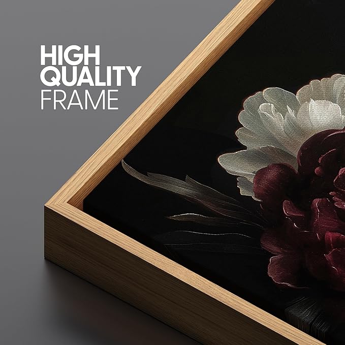 SIGNFORD Extra Large Framed Canvas Print Wall Art Vintage Peonies Classic Floral Painting in Deep Tones Illustrations Modern Art Relax/Calm Warm for Living Room, Bedroom, Office - 60"x30"