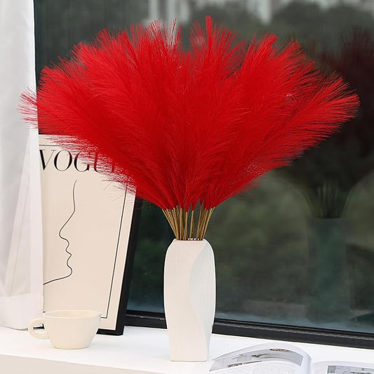 Red Pampas Grass Decor - 30pcs 24 Inch Short Artificial Pampas Grass Decor, Fake Pompas Floral for Vase Filler, Wedding Flower Arrangement, Party and Home Decor (Red)