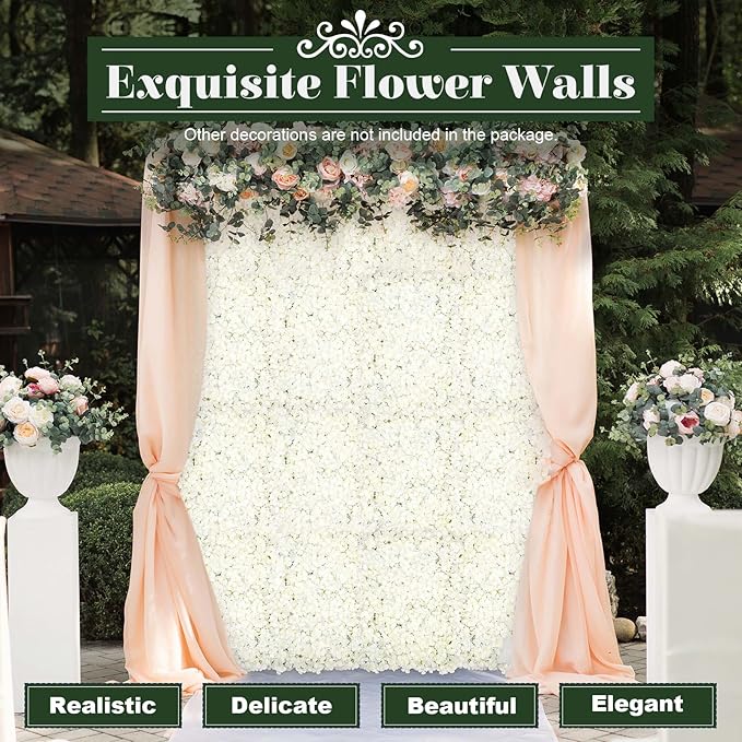 Flower Wall Panels, 20Pcs Artificial Flower Wall 3D Flower Wall Backdrop, 20-Piece Set of White Rose Floral Backdrop for Wedding Home Decoration (White, 23.6 * 15.7in)
