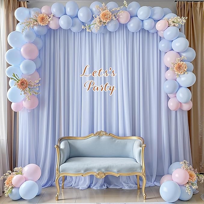 10ft x 10ft Baby Blue Backdrop Curtains, Wrinkle-Free Sheer Chiffon Fabric Photo Backdrop Draping Fabric for Wedding Arch Baby Shower Gender Reveal Photography Decorations