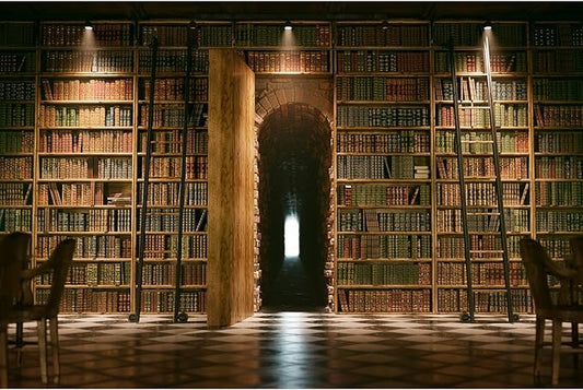 Bookshelf Backdrop Vintage Bookcase Old-Fashioned Library Room with Books Photography Background Magic Books Ancient Library for Book Theme Party Decorations Birthday Photoshoot Props 12x8ft