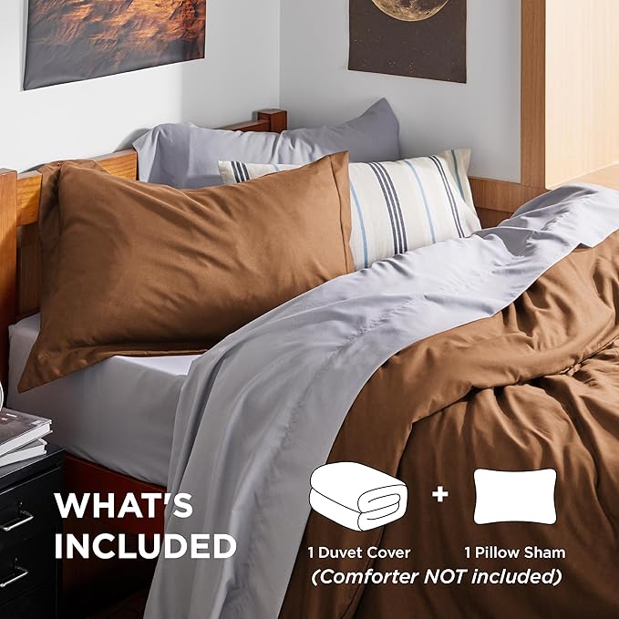 Bedsure Duvet Cover Twin/Twin XL Size - Soft Double Brushed Bedding Set for Kids & Adults, Zipper Closure, 2 Pieces, Includes 1 Duvet Cover (68"x90") & 1 Pillow Sham, NO Comforter, Brown