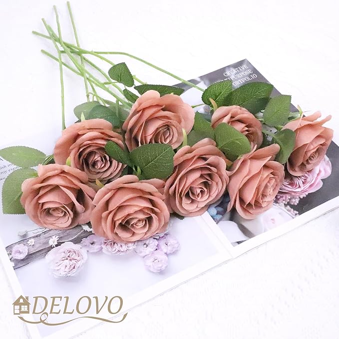 52pcs Dusty Rose Roses Artificial Flowers Fake Flowers Silk Roses with Stems for DIY Wedding Bouquets Bridal Shower Centerpieces Arrangements Party Decorations