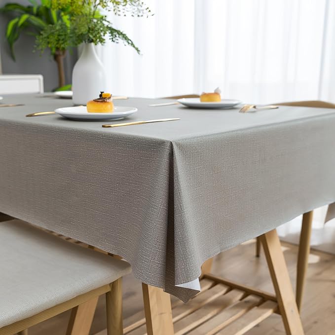 Square Table Cloth,100% Waterproof Tablecloth Oil Proof Spill Proof Vinyl Table Cloth, Wipe Clean Plastic Table Cover for Dining, Camping, Indoor and Outdoor 54" x 54",Grey