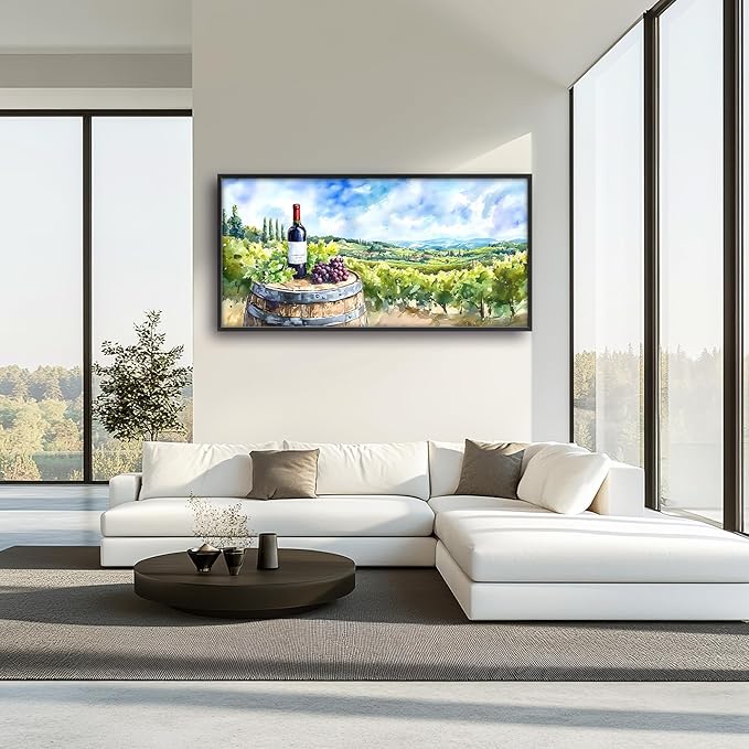 Vintage Red Wine Large Wall Art Framed Rustic Wall Decor for Living Room Country Grape Pictures Oversized Canvas Print Painting Modern Extra Large Framed Artwork for Bedroom Office Home Decor 60"x30"