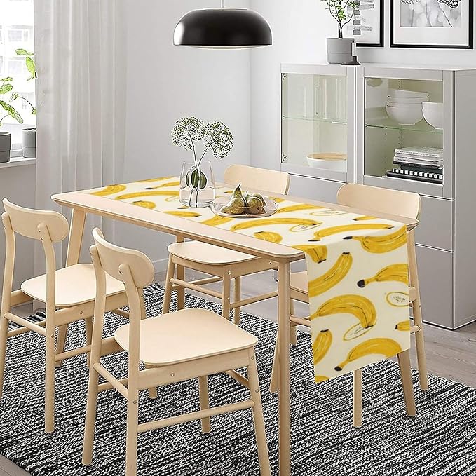Banana Table Runner, Kitchen Dining Table Decor, Watercolor Tropical Fruit Palm Leaves Table Runners for Indoor Outdoor Home Farmhouse Holiday Wedding Birthday Party Decoration, 13 x36 in