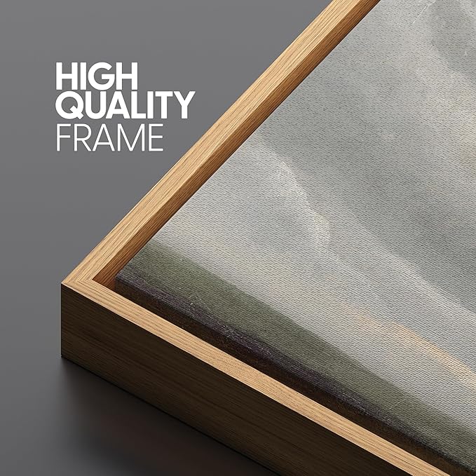 SIGNFORD Extra Large Framed Canvas Print Wall Art Expansive Cloudy Sky Over Landscape Soft Neutral Horizon Scene Illustrations Modern Art Relax/Calm Warm for Living Room, Bedroom, Office - 60"x30"