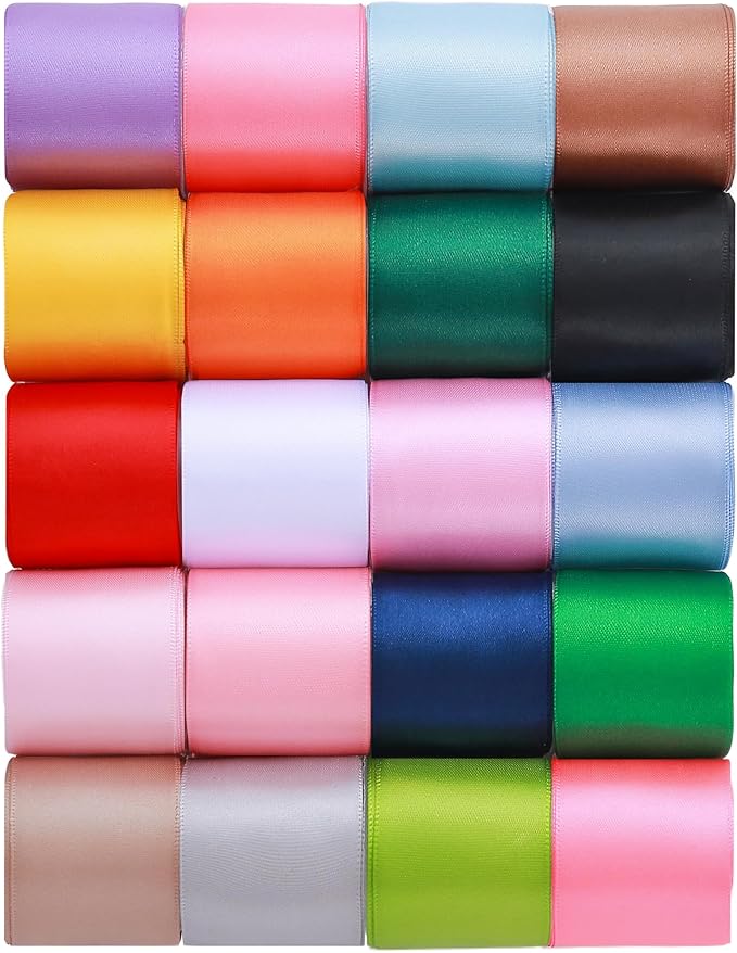 1-1/2 inch 20 Colors Satin Ribbon Set, 1.5" X2Yd x 20Rolls Rainbow Ribbons for Gift Wrapping, Wedding Party Decoration, Invitations, Bridal Bouquets, Total 40 Yards